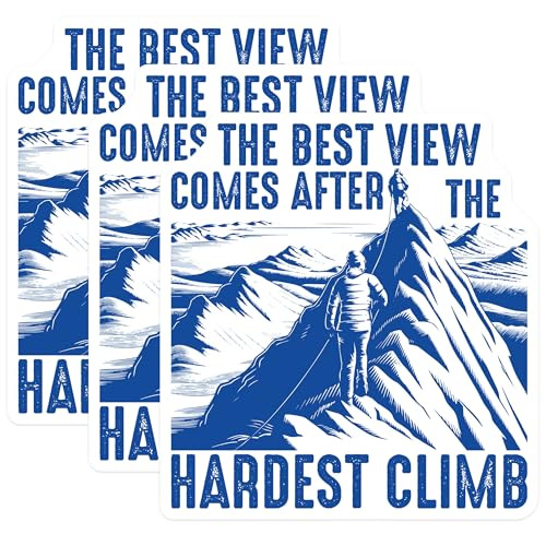 (3 Pack) Hardest Climb Decals - Mountain View Decal - Laptop Decals - 3 Inches On Longest Side - Easy Peel & Apply - Made in USA - 3MCS4557