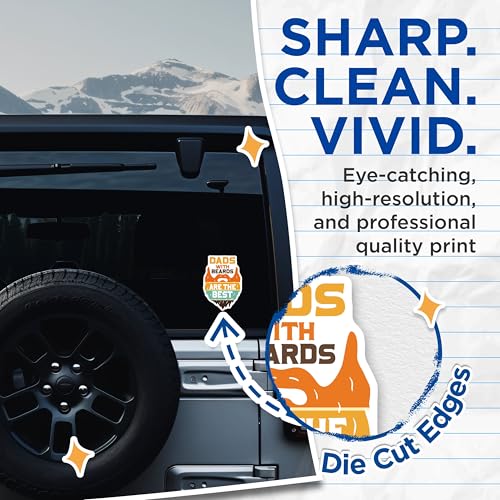 (2 Pack) Dads with Beards Stickers - Beard Dad Sticker - Best Dad Ever Stickers - 5" On Longest Side - Sticks to Smooth Flat Surfaces - Made in USA - BMCS6013