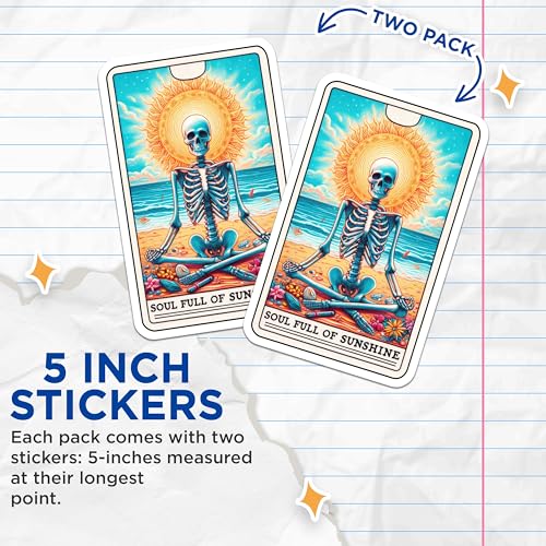 (2 Pack) Soul Full of Sunshine Stickers - Meditation Beach Skeleton Stickers - Sun Skeleton Meditation Decal - 5" On Longest Side - Sticks to Smooth Flat Surfaces - Made in USA - BMCS5316