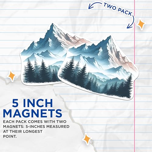(2 Packs) Mountains Beautiful Scenery Magnets - Outdoorsman Hiking Hiker Scenery Magnets - 5 Inches On Longest Side - Premium Magnet - for Fridges, Toolboxes, Cars - Made in USA - MAG2293