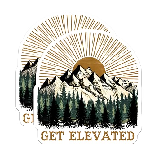 (2 Pack) Mountain Adventure Stickers - Get Elevated Stickers - Nature Lover Stickers - 5" On Longest Side - Sticks to Any Smooth Flat Surface - Made in USA - BMCS3268