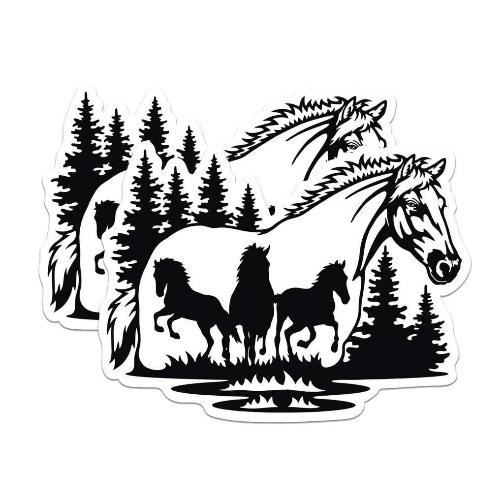 (2 Pack) Horse Silhouette Stickers - Nature Horse Decoration - Horse Lover Decals for Laptop Car - 5" On Longest Side - Sticks to Smooth Flat Surfaces - Made in USA - BMCS4568