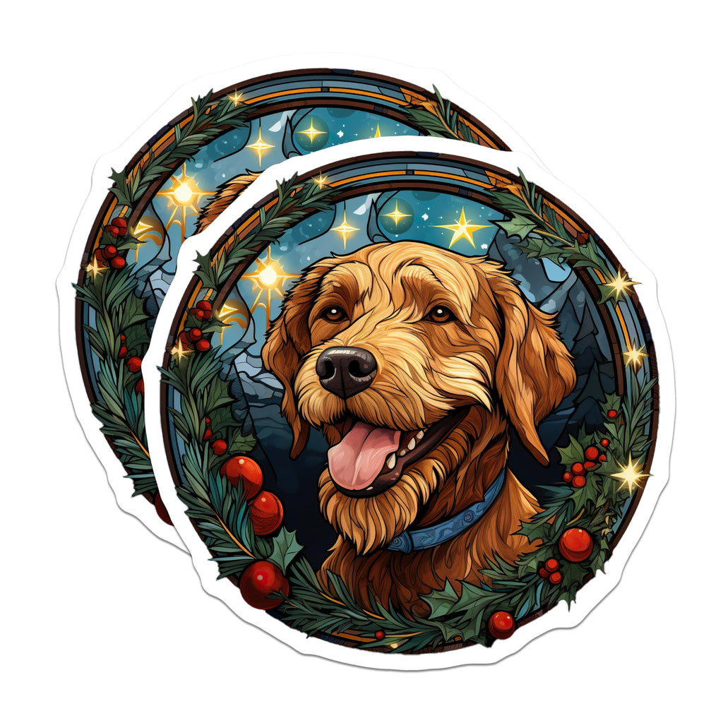 (2 Pack) Golden Retriever Christmas Magnets - Stained Glass Dog Art - Holiday Pet Decor - 5 Inches On Longest Side - Thick Durable Magnet - Made in USA - MAG26777