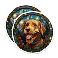 (2 Pack) Golden Retriever Christmas Magnets - Stained Glass Dog Art - Holiday Pet Decor - 5 Inches On Longest Side - Thick Durable Magnet - Made in USA - MAG26777