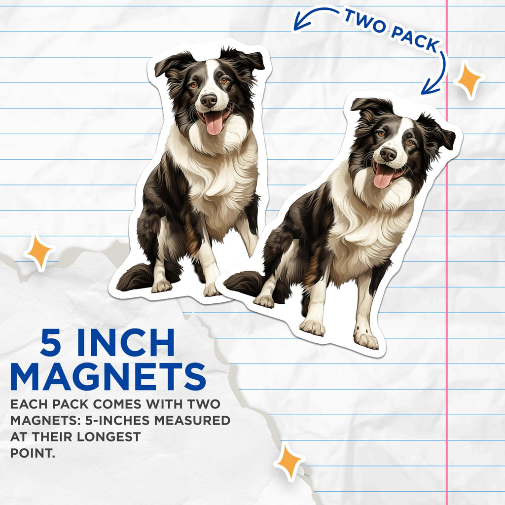 (2 Pack) Border Collie Magnets - Dog Owner Accessories - Herd Dog Fridge Art - 5 Inches On Longest Side - Thick Durable Magnet - Made in USA - MAG27824