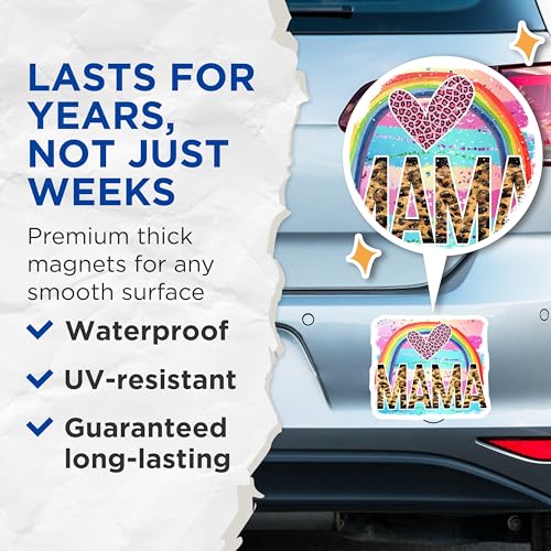 (2 Pack) Mama Rainbow Heart Magnets - Colorful Leopard Print Decorative Magnets - Cute Mama Decor for Fridge - 5" On Longest Side - for Cars, Fridges, Toolboxes - Made in USA - MAG5640