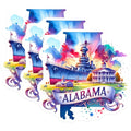 (3 Pack) Alabama Decals - State Pride - Battleship USS Alabama- 3 Inches On Longest Side - Easy Peel & Apply - Made in USA - 3MCS5926