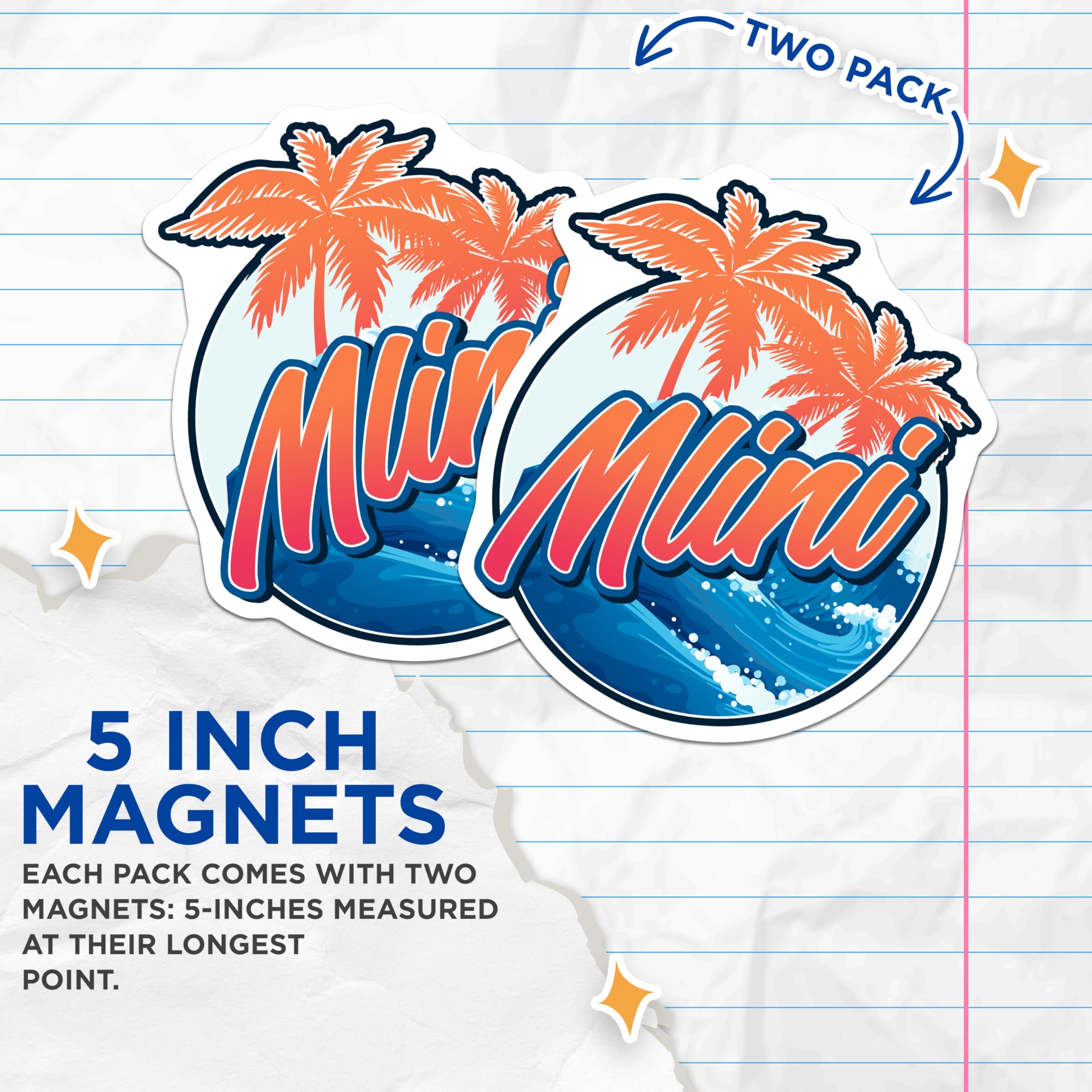 (2 Pack) Miami Magnets - Palm Trees - Ocean Waves Decor Souvenir - 5" On Longest Side - Premium Magnet - for Cars, Refrigerators, Toolboxes, Lockers - Made in USA - MAG18184