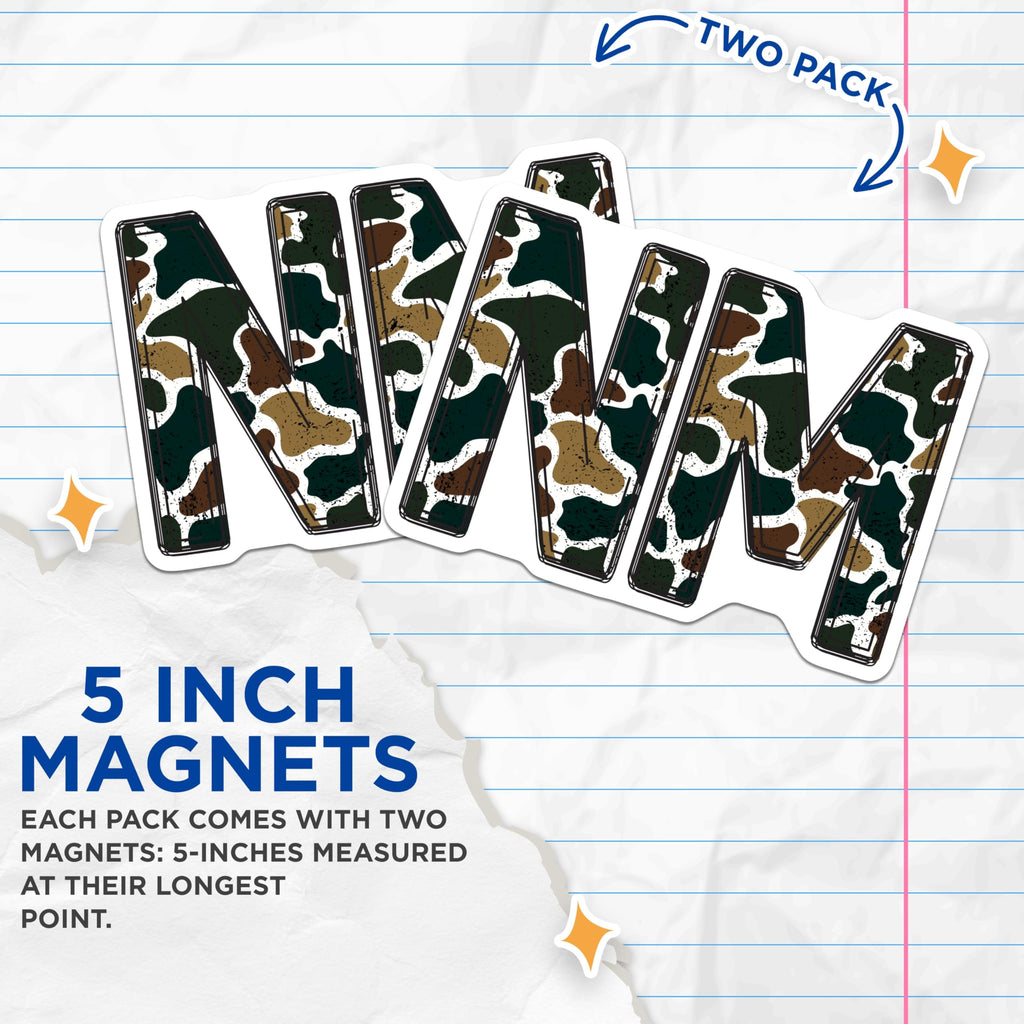 (2 Pack) Camouflage Letter Magnets - N I M Monogram Decor - Alphabet Refrigerator Magnets - 5 Inches On Longest Side - Thick Durable Magnet - Made in USA - MAG22093