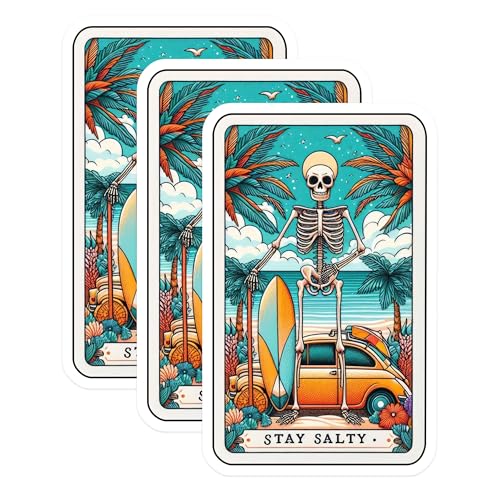 (3 Pack) Stay Salty Decals - Beach Skeleton Decal - Tropical Vibes Decal - 3 Inches On Longest Side - Easy Peel & Apply - Made in USA - 3MCS4095