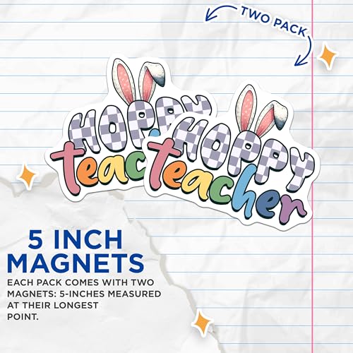 (2 Pack) Hoppy Teacher Magnets - Bunny Ear Teacher Decor - Classroom Decoration - 5" On Longest Side - for Cars, Fridges, Toolboxes - Made in USA - MAG8151