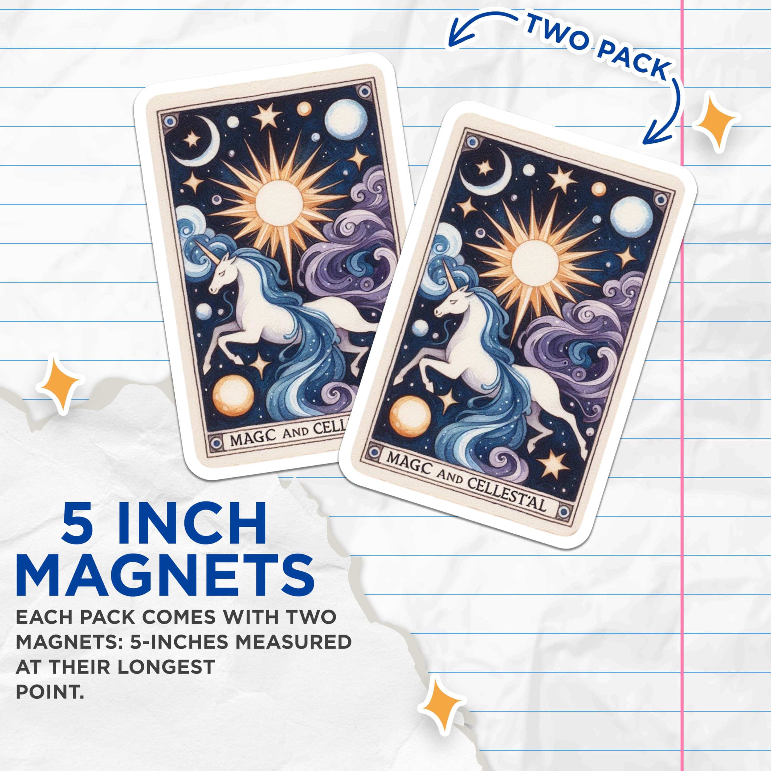 (2 Pack) Unicorn Magnets - Celestial Art - Mystical Unicorn Home Decor - 5" On Longest Side - Premium Magnet - for Cars, Refrigerators, Toolboxes, Lockers - Made in USA - MAG16220