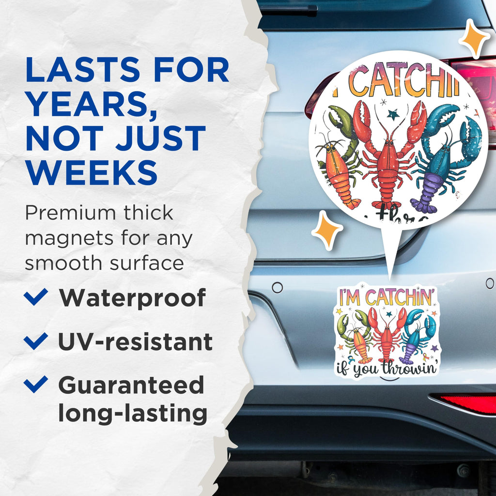 (2 Pack) Catchin' Lobster Magnets - If You Throwin' - Funny Sea Food Refrigerator Magnets - 5" On Longest Side - Premium Magnet - for Cars, Refrigerators, Toolboxes, Lockers - Made in USA - MAG15123
