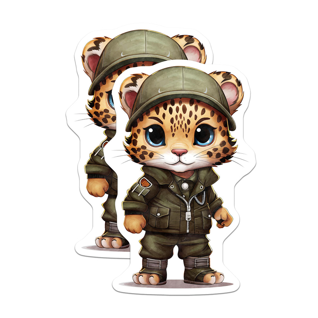(2 Pack) Leopard Soldier Magnets - Cute Cartoon Animal - Army Theme Fridge Decor - 5" On Longest Side - Premium Magnet - for Cars, Refrigerators, Toolboxes, Lockers - Made in USA - MAG16933