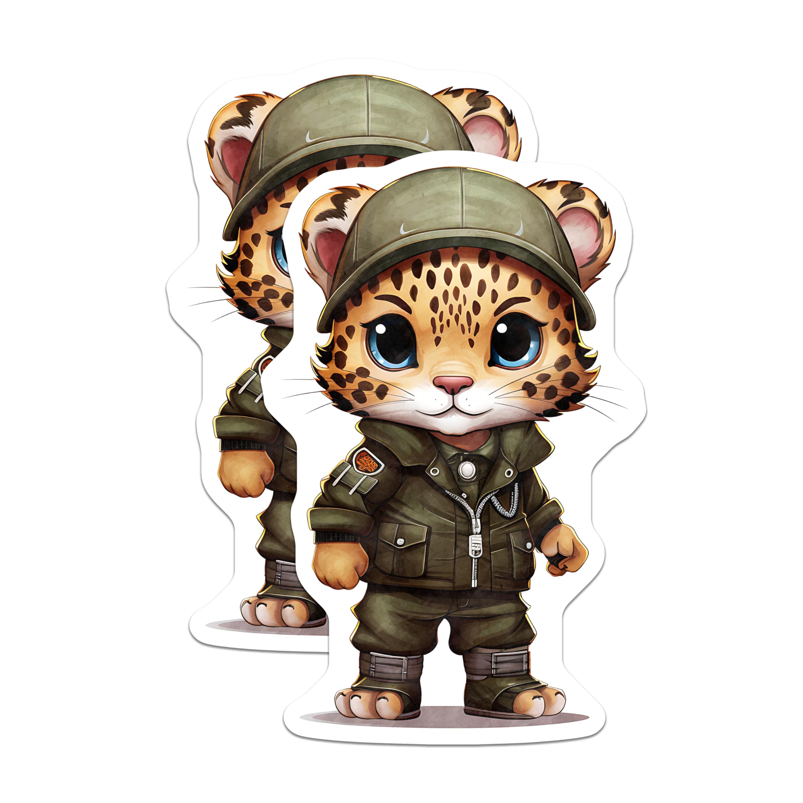(2 Pack) Leopard Soldier Magnets - Cute Cartoon Animal - Army Theme Fridge Decor - 5" On Longest Side - Premium Magnet - for Cars, Refrigerators, Toolboxes, Lockers - Made in USA - MAG16933