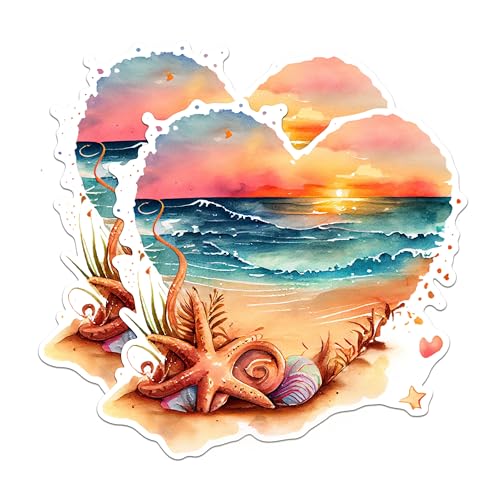 (2 Pack) Beach Sunset Magnets - Starfish Shell Magnets - Coastal Beach Decor Magnets- 5" On Longest Side - for Fridges, Toolboxes, Cars - Made in USA - MAG2854