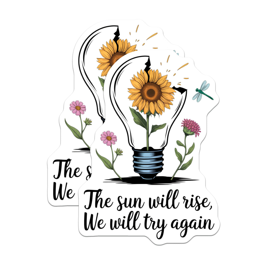 (2 Pack) The Sun Will Rise Magnets - Inspirational Sunflower - Resilience Hope Quote - Motivational Art - 5 Inches On Longest Side - Thick Durable Magnet - Made in USA - MAG38048