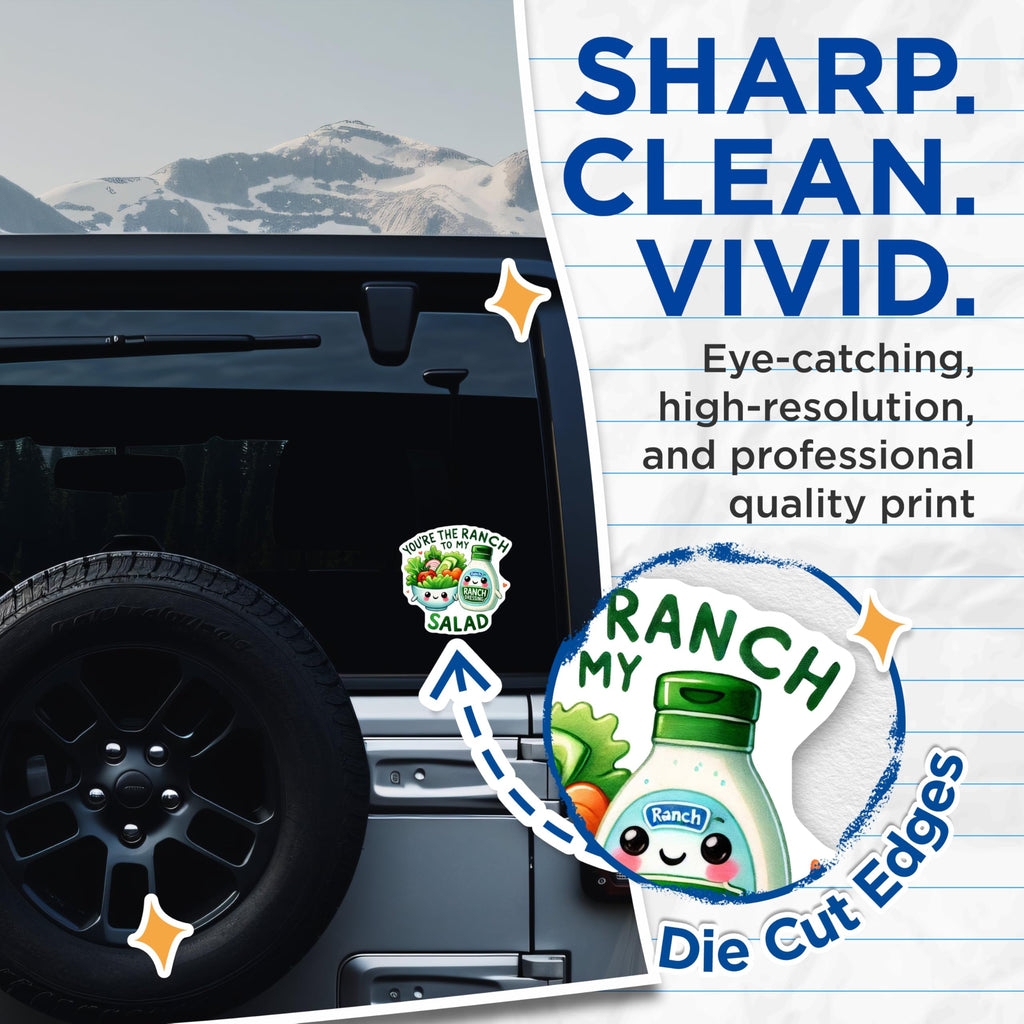 (2 Pack) You're The Ranch to My Salad Stickers - Cute Foodie Stickers - Funny Salad and Dressing Decal - 5" On Longest Side - Sticks to Any Smooth Flat Surface - Made in USA - BMCS3551