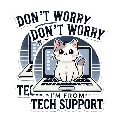 (2 Pack) Don't Worry I'm from Tech Support Magnets - Cute Cat Design Magnets - Office Humor Decorative Magnets- 5" On Longest Side - for Fridges, Toolboxes, Cars - Made in USA - MAG2787