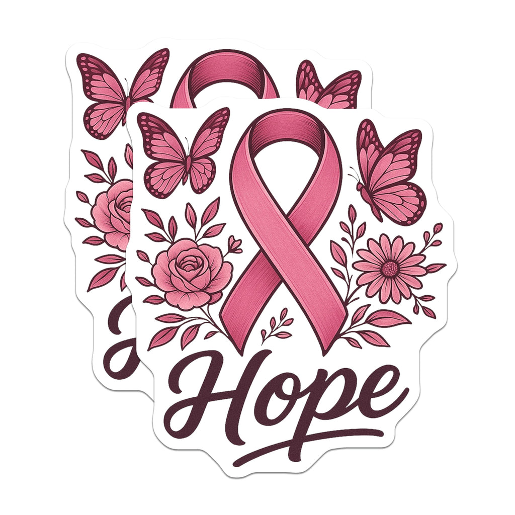 (2 Pack) Hope Ribbon Magnets - Breast Cancer Awareness - Butterfly Rose Support Magnets - 5" On Longest Side - Premium Magnet - for Cars, Refrigerators, Toolboxes, Lockers - Made in USA - MAG16806