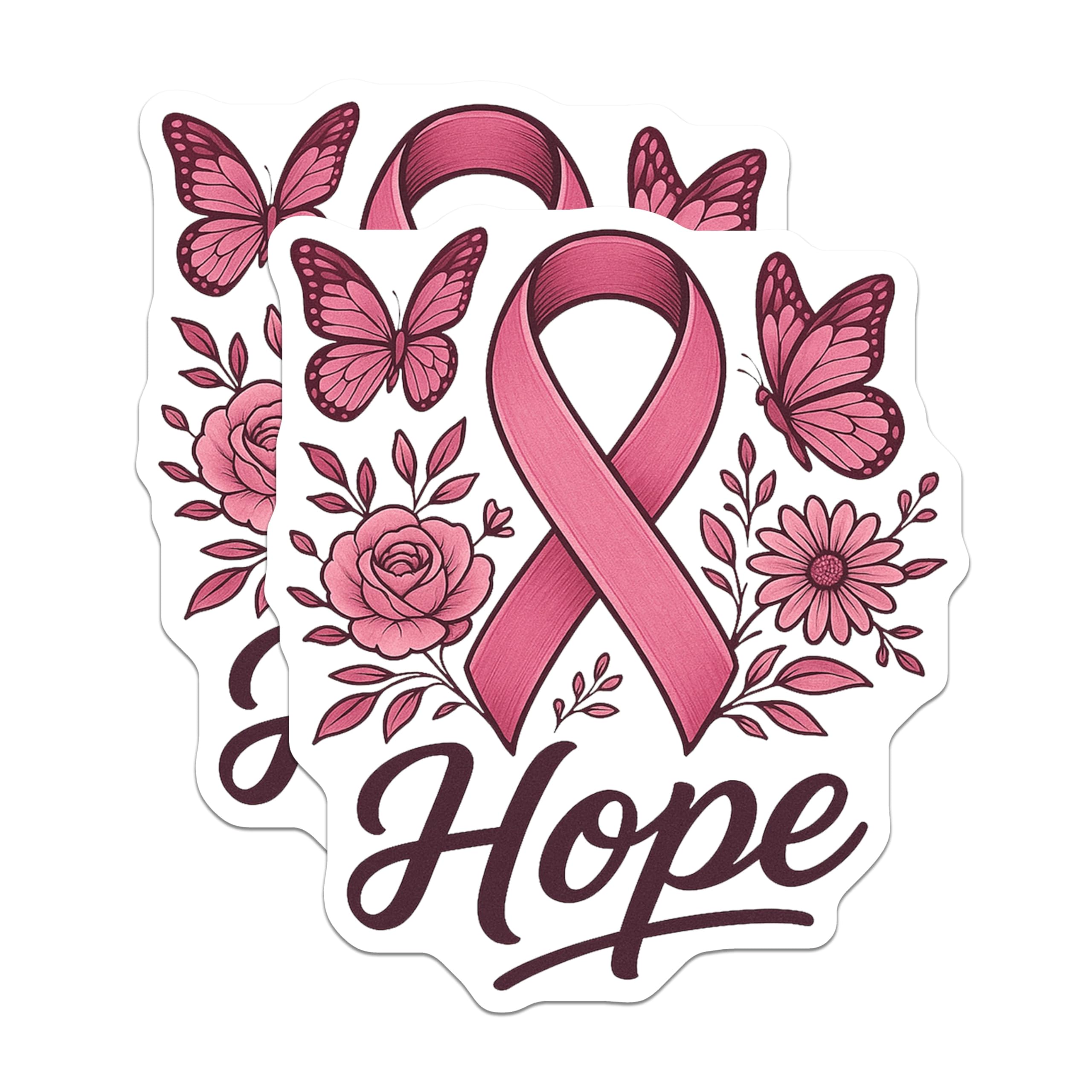 (2 Pack) Hope Ribbon Magnets - Breast Cancer Awareness - Butterfly Rose Support Magnets - 5" On Longest Side - Premium Magnet - for Cars, Refrigerators, Toolboxes, Lockers - Made in USA - MAG16806