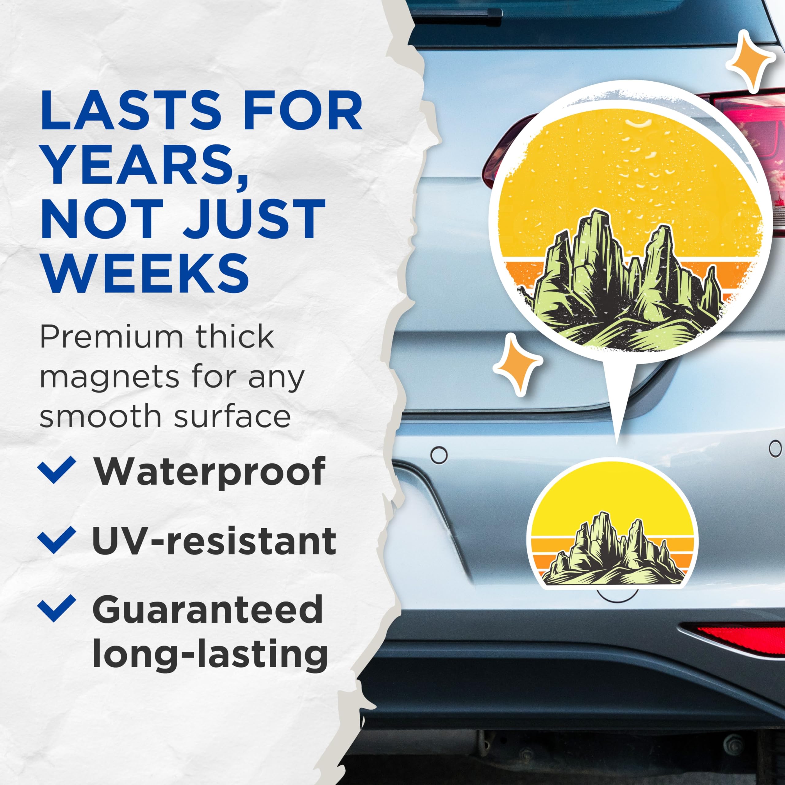 (2 Pack) Western Desert Mountain Magnets - Retro Sunset Landscape - Outdoor Adventure Vehicle Refrigerator Decor Accent - 5 Inches On Longest Side - Thick Durable Magnet - Made in USA - MAG22918