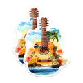 (2 Pack) Tropical Guitar Magnets - Hawaiian Island Vibes - Ocean Beach Palm Tree Art - Scenic Landscape Fridge Decoration - 5 Inches On Longest Side - Thick Durable Magnet - Made in USA - MAG23081