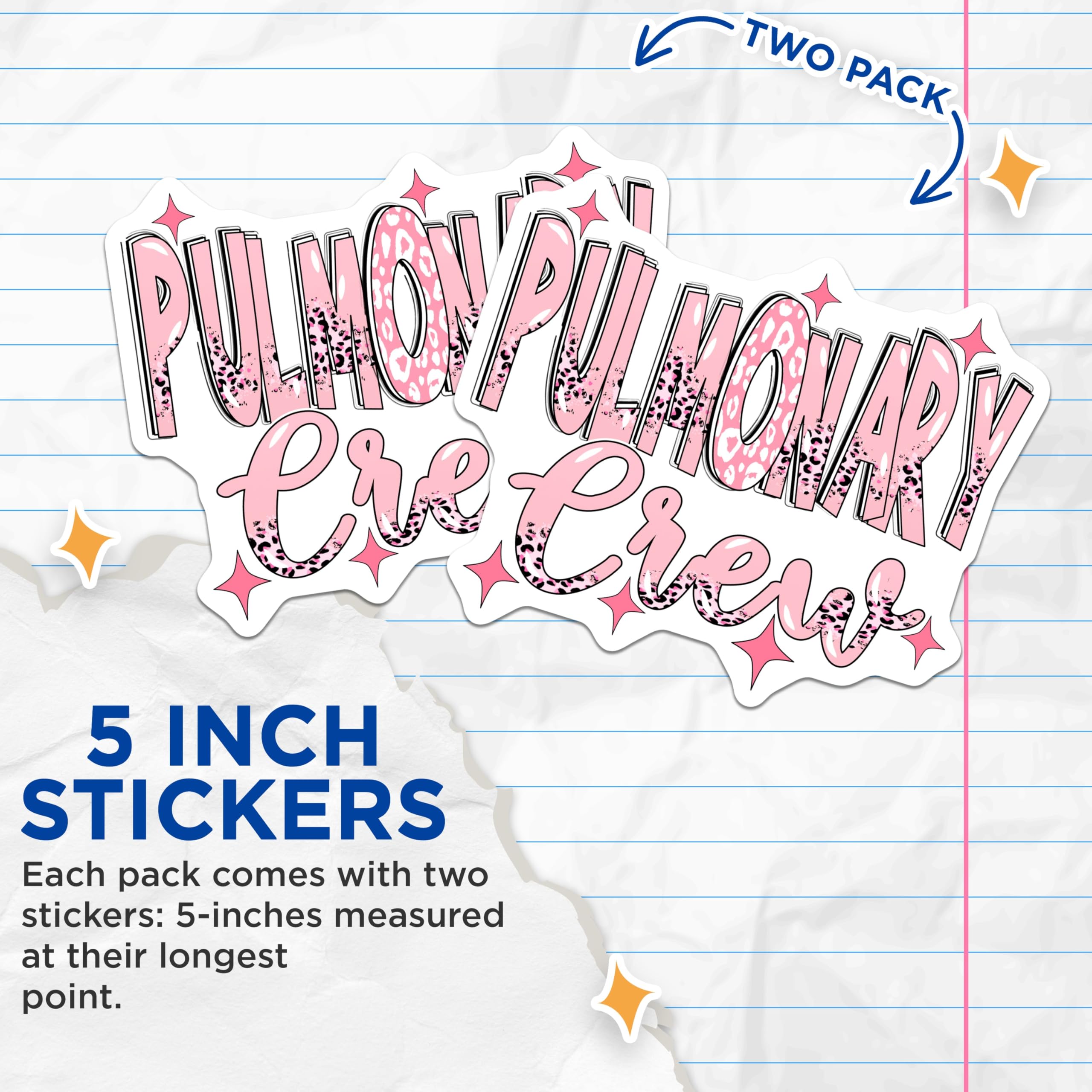 (2 Pack) Pulmonary Crew Stickers - Leopard Print Pink Stickers - Respiratory Therapist Stickers - 5" On Longest Side - Sticks to Smooth Flat Surfaces - Made in USA - BMCS17262