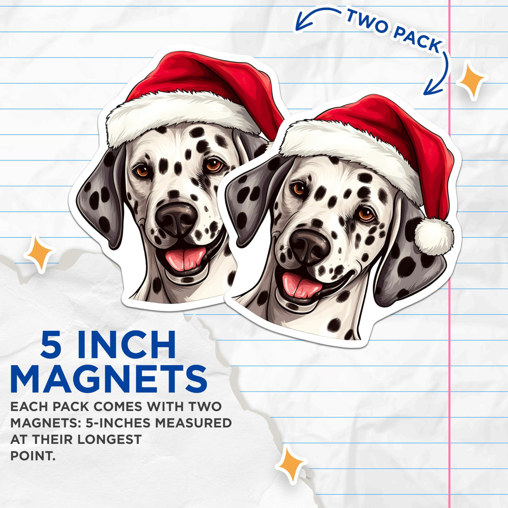 (2 Pack) Dalmatian Christmas Magnets - Santa Hat Dog Decor - Holiday Pet Accessories - 5 Inches On Longest Side - Thick Durable Magnet - Made in USA - MAG25055