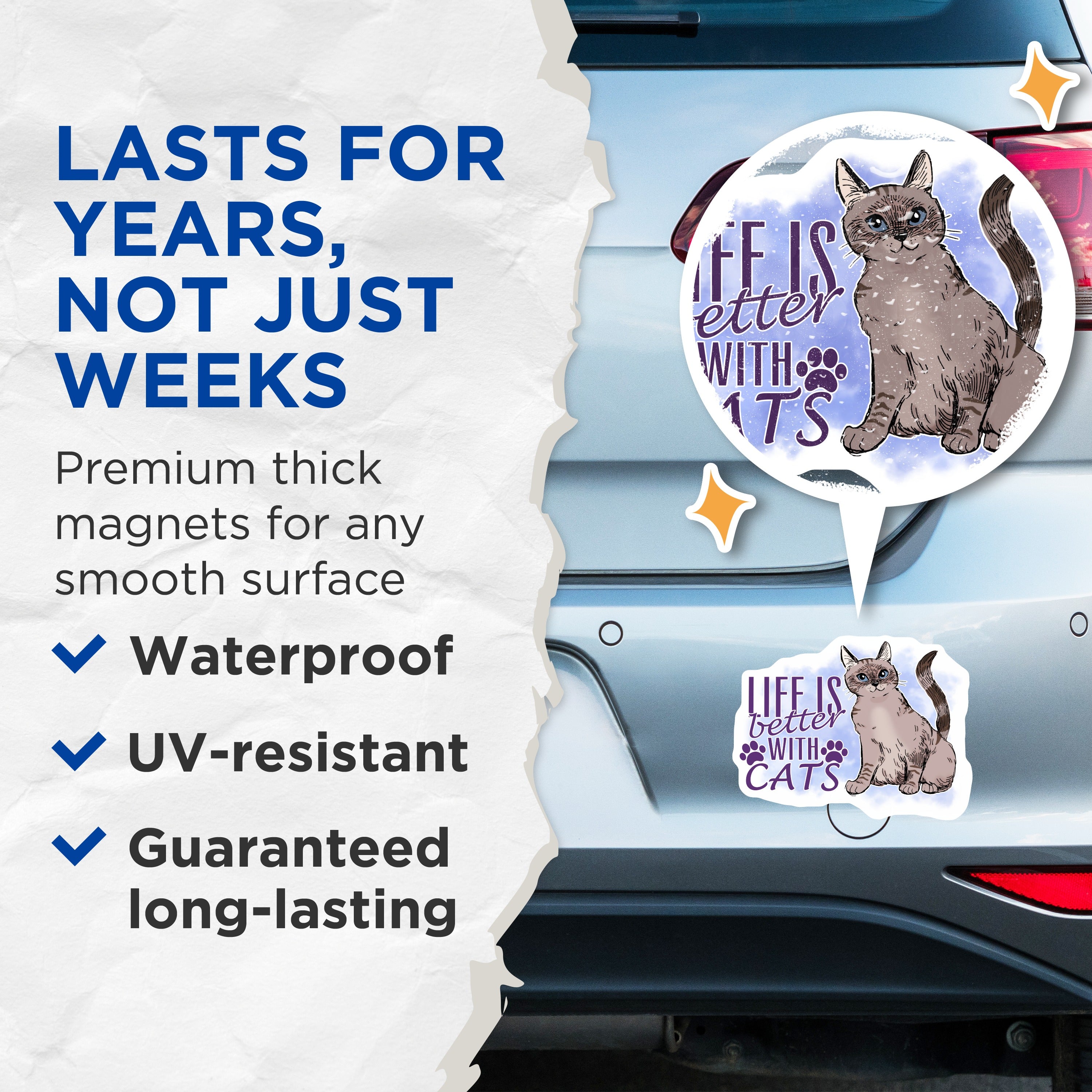 (2 Pack) Life is Better with Cats Magnets - Cute Feline Lover Magnet - Cat Mom Pet Owner Decor - 5 Inches On Longest Side - Thick Durable Magnet - Made in USA - MAG38609