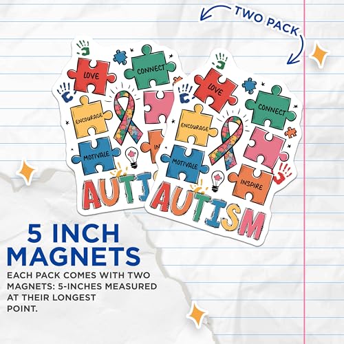 (2 Pack) Autism Awareness Magnets Magnets - Inspirational Puzzle Pieces - Motivational Support - 5" On Longest Side - Made in USA - Sticks to Refrigerators & Metal Surfaces - MAG8431