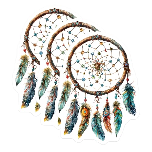 (3 Pack) Dream Catcher Decals - Bohemian Stickers - Spiritual Decor - 3 Inches On Longest Side - Easy Peel & Apply - Made in USA - 3MCS7628
