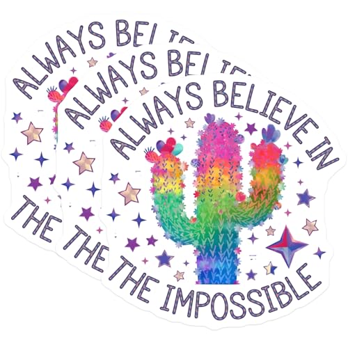 (3 Pack) Cactus Decals - Rainbow Cactus Decal - Impossible Dream Decal- 3 Inches On Longest Side - Easy Peel & Apply - Made in USA - 3MCS5153
