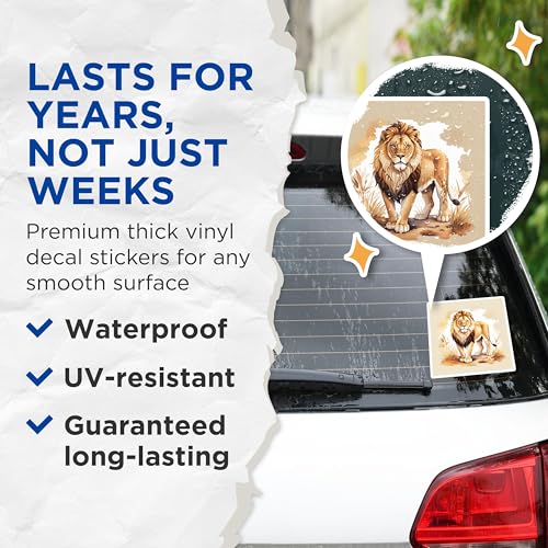 (2 Pack) Lion Illustration Stickers - Wildlife Art - Animal Lover Sticker Pack - 5" On Longest Side - Sticks to Smooth Flat Surfaces - Made in USA - BMCS8699 - Nature Decor