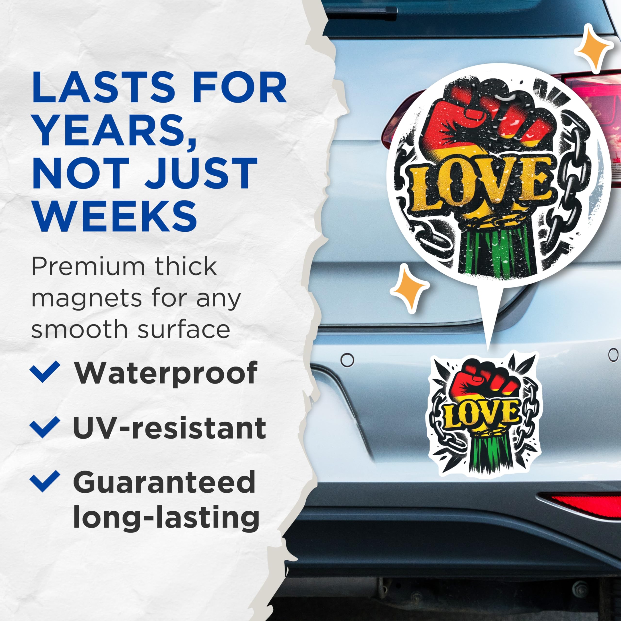 (2 Pack) Love Fist Magnets - Pan-African Colors - Freedom Symbol - Unity Statement - Empowerment Decor - 5 Inches On Longest Side - Thick Durable Magnet - Made in USA - MAG20152