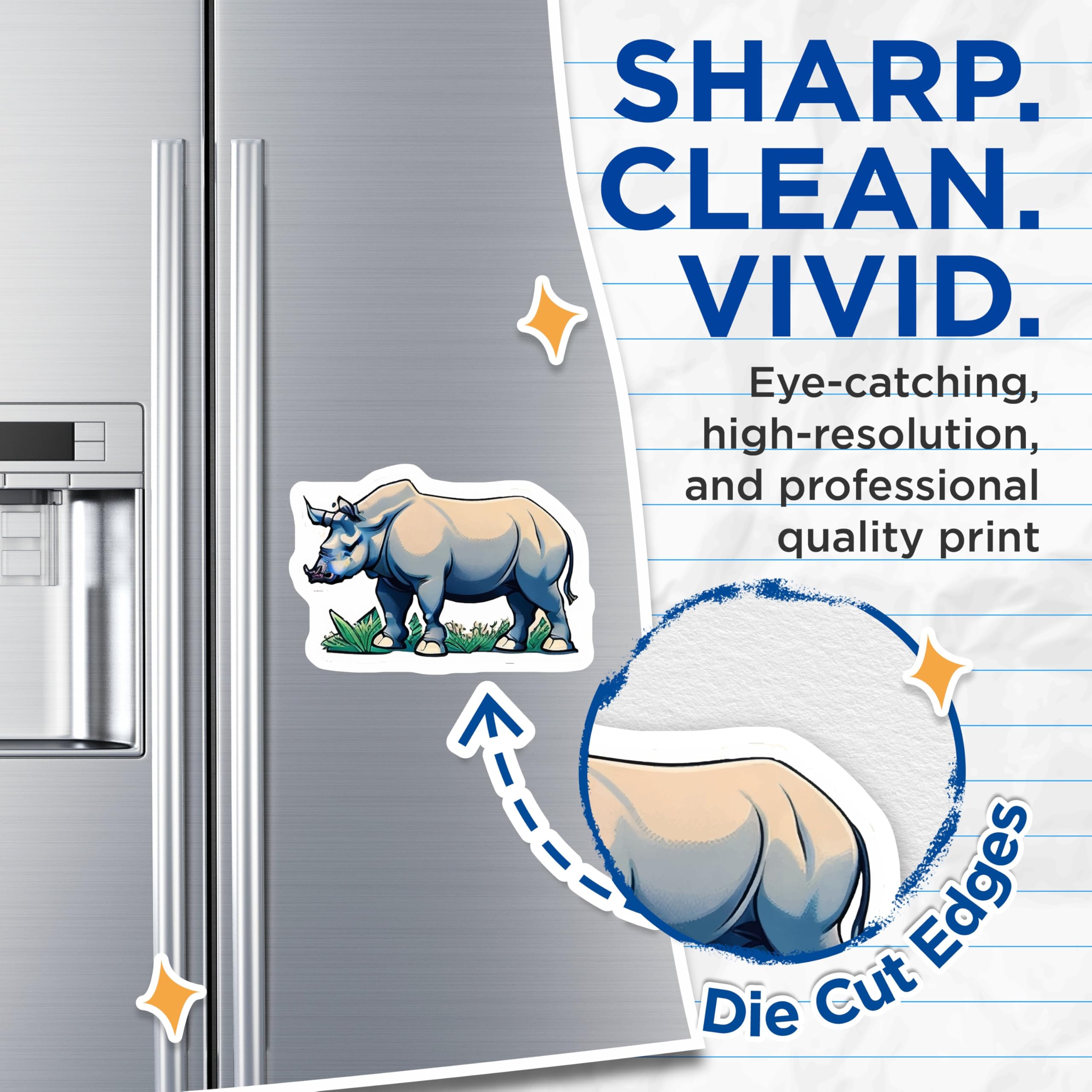(2 Pack) Rhinoceros Magnets - African Wildlife Refrigerator Decor - Safari Animal Art - Rhino Illustration Accessory - 5 Inches On Longest Side - Thick Durable Magnet - Made in USA - MAG21557