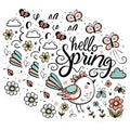 (3 Pack) Hello Spring Decals - Floral Stickers - Bird Laptop Decals - 3 Inches On Longest Side - Easy Peel & Apply - Made in USA - 3MCS6769