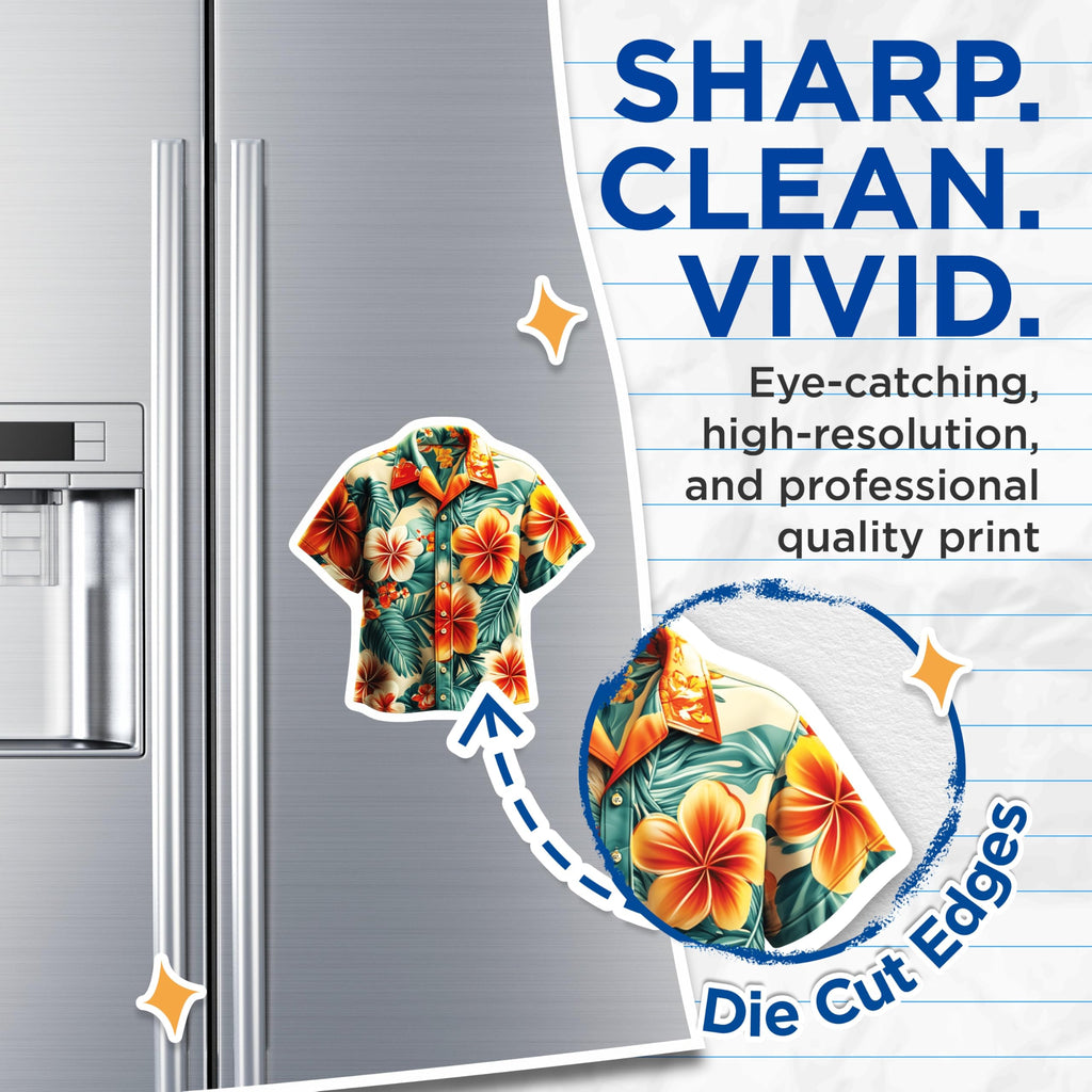 (2 Pack) Hawaiian Shirt Magnets - Tropical Plumeria Fridge Decor - Aloha Island Style Art - 5 Inches On Longest Side - Thick Durable Magnet - Made in USA - MAG19756