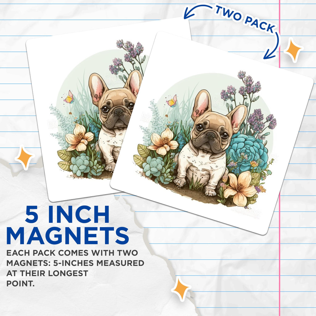 (2 Pack) French Bulldog Magnets - Puppy Dog Art - Floral Fridge Magnets - 5" On Longest Side - Premium Magnet - for Cars, Refrigerators, Toolboxes, Lockers - Made in USA - MAG15315