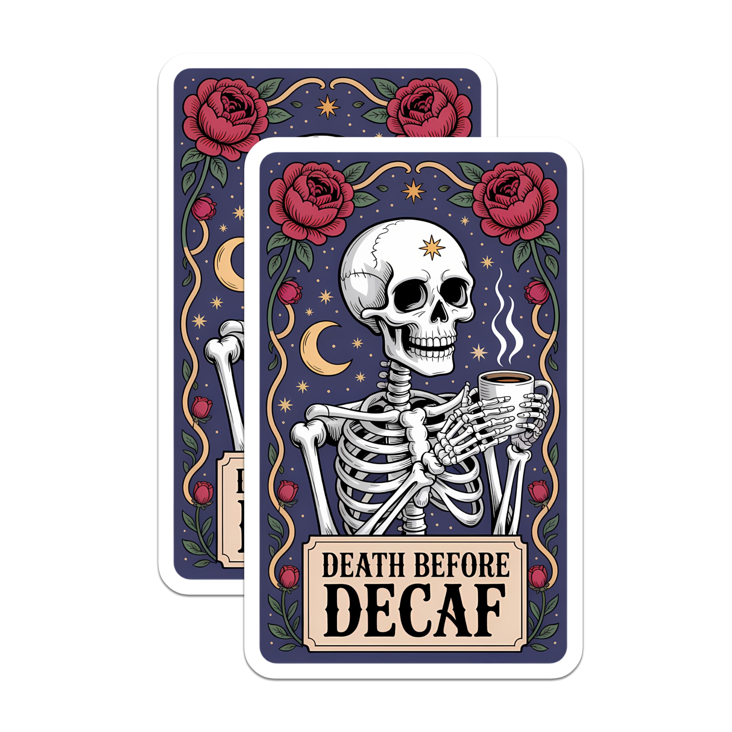 (2 Pack) Skeleton Coffee Magnets - Death Before Decaf Decor - Funny Coffee Lover Accent - 5 Inches On Longest Side - Thick Durable Magnet - Made in USA - MAG21003