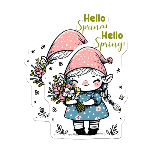 (2 Pack) Spring Gnome Magnets - Hello Spring Decor - Seasonal Decorations - 5" On Longest Side - for Cars, Fridges, Toolboxes - Made in USA - MAG8000