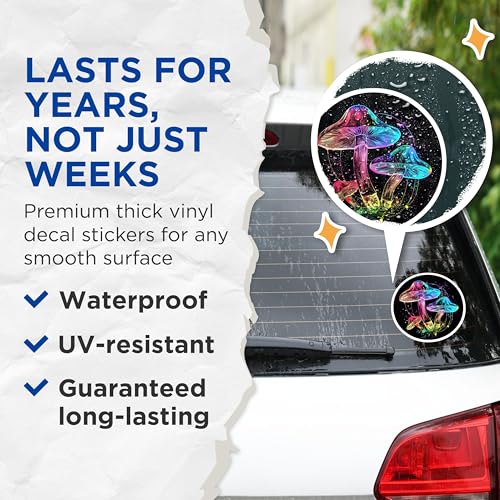 (2 Pack) Psychedelic Mushroom Stickers - Colorful Mushroom Art - Trippy Mushroom Decal - 5" On Longest Side - Sticks to Smooth Flat Surfaces - Made in USA - BMCS6728