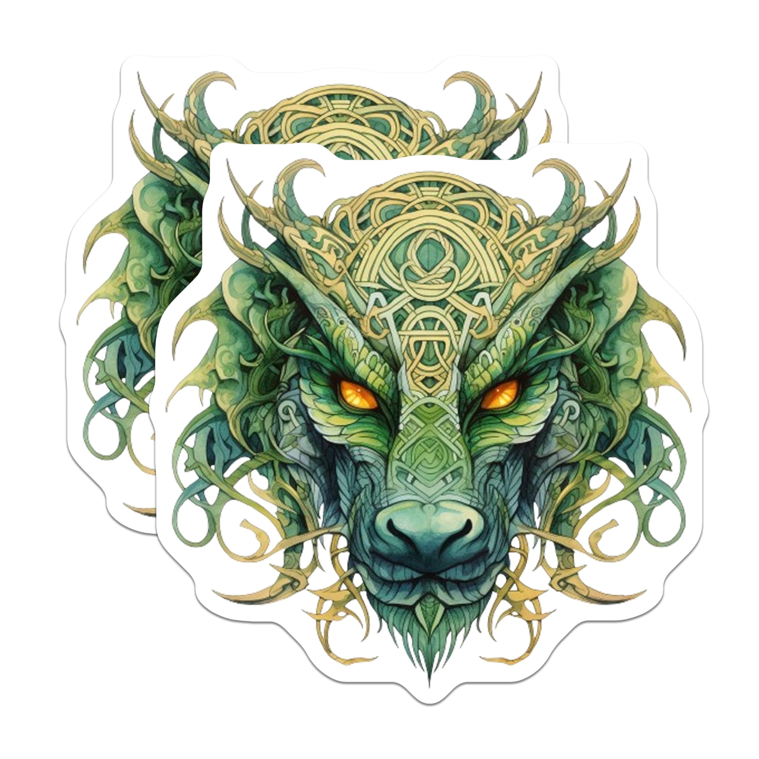 (2 Pack) Celtic Dragon Magnets - Fantasy Art - Mythical Beast - Green Forest Spirit Decor - Ancient Knotwork Design - 5 Inches On Longest Side - Thick Durable Magnet - Made in USA - MAG23801