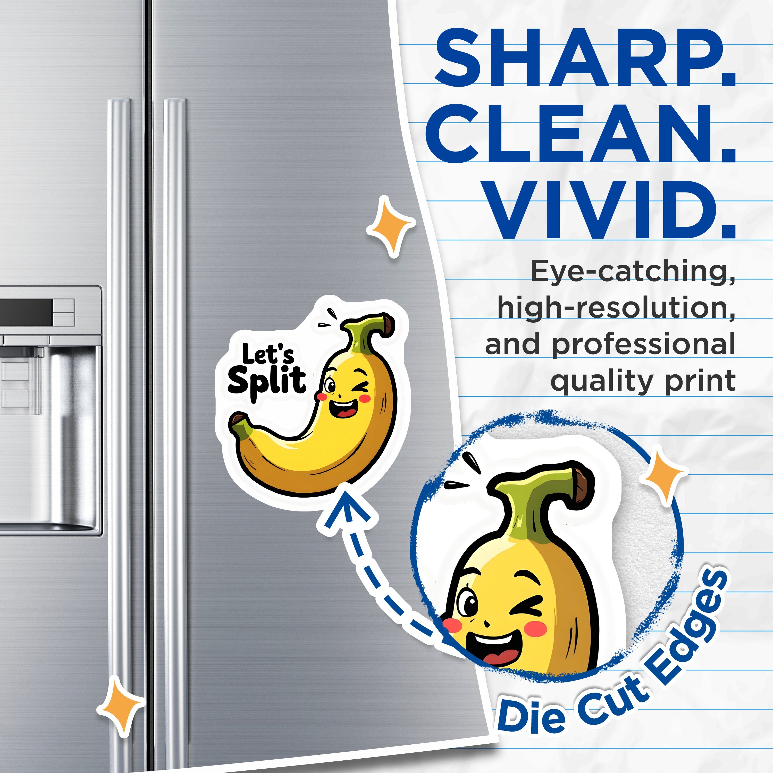 (2 Pack) Lets Split Banana Magnets - Kawaii Fruit Art - Refrigerator Locker Magnets - 5 Inches On Longest Side - Thick Durable Magnet - Made in USA - MAG37265