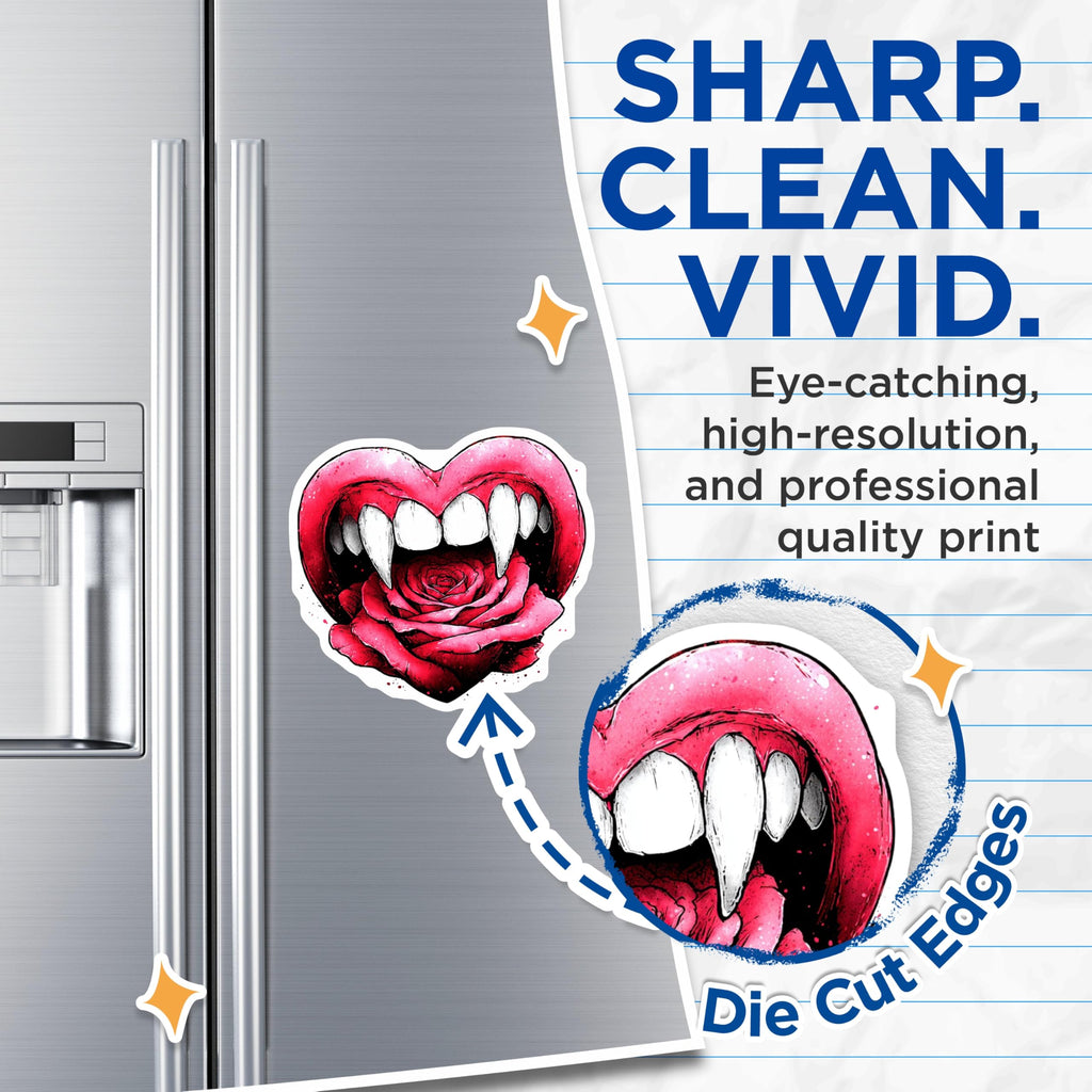 (2 Pack) Vampire Heart Magnets - Gothic Rose Love Art - Fanged Lips Decor - 5 Inches On Longest Side - Thick Durable Magnet - Made in USA - MAG20924