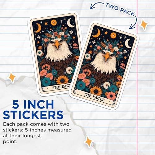 (2 Pack) Eagle Floral Stickers - Nature Eagle with Flowers Decal - Wildlife Decorative Stickers for Laptops Water Bottles - 5" On Longest Side - Sticks to Smooth Flat Surfaces - Made in USA - BMCS5398