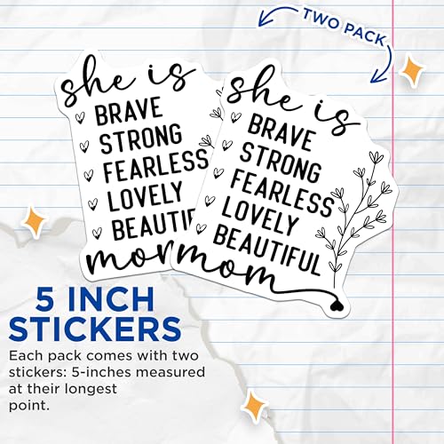 (2 Pack) Motivational Mom Stickers - Inspirational Quotes - Lovely Mom Decal - 5" On Longest Side - Sticks to Smooth Flat Surfaces - Made in USA - BMCS6469