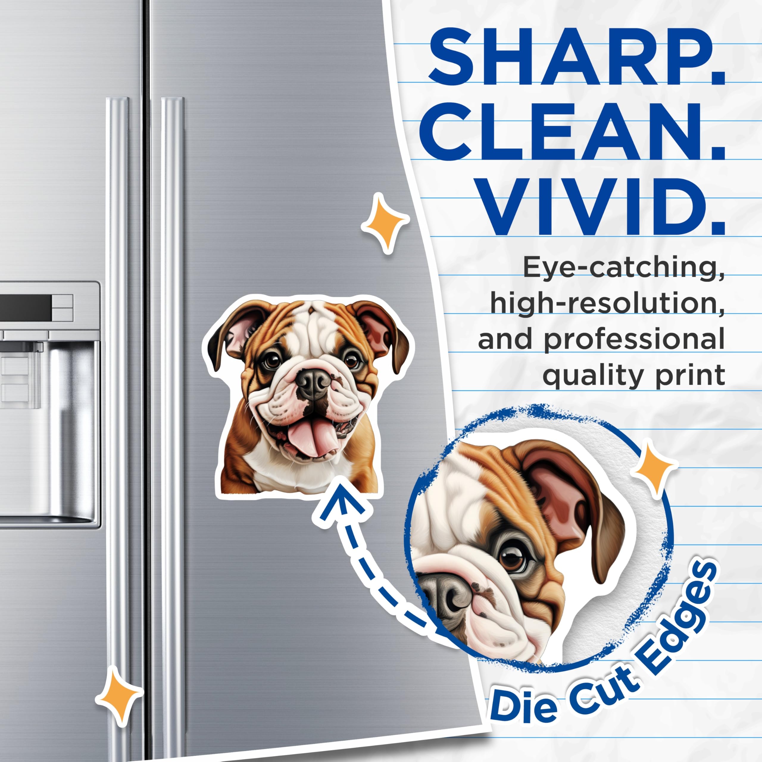(2 Pack) Cute Bulldog Puppy Magnets - Happy Dog Lover Refrigerator Decor - Animal Pet Fridge Accents - 5 Inches On Longest Side - Thick Durable Magnet - Made in USA - MAG25463