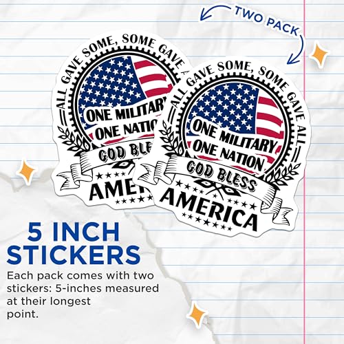 (2 Pack) Military One Nation Stickers - God Bless America - 5" On Longest Side - Sticks to Smooth Flat Surfaces - Made in USA - BMCS8817 - BMCS8817