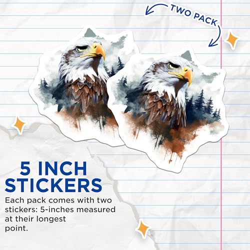 (2 Pack) Eagle Nature Stickers - Animal Art Stickers - Forest Wildlife Stickers - 5" On Longest Side - Sticks to Smooth Flat Surfaces - Made in USA - BMCS3805